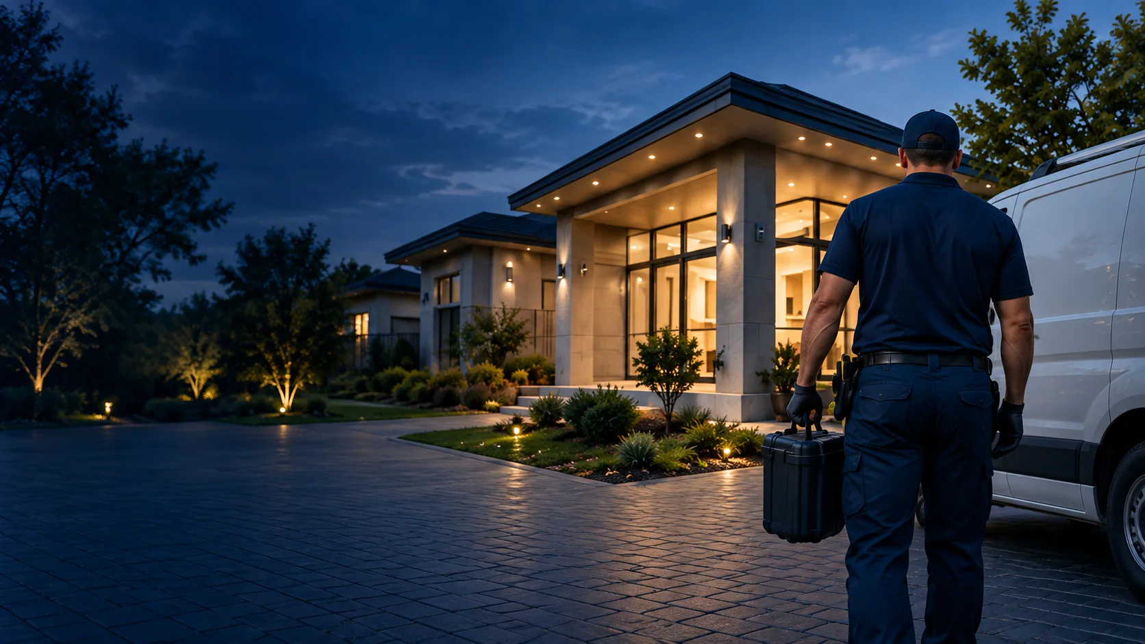 MDG Contractors technician arriving at a Gauteng property in the evening